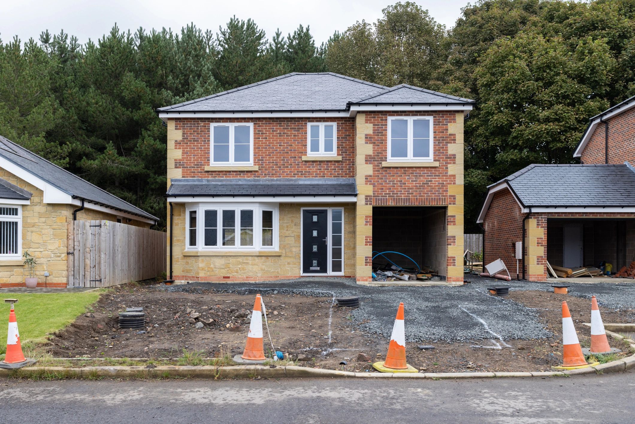 New house under construction on a development site